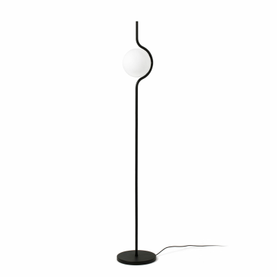 Candeeiro de pé preto com cúpula esférica branca