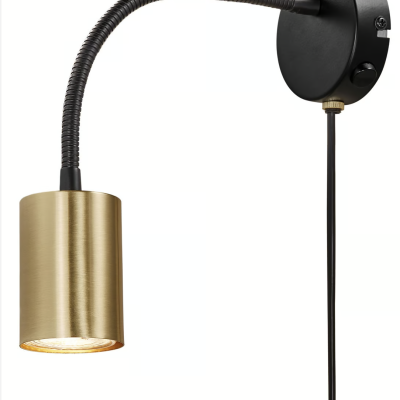 Aplique de parede com base preta e cúpula dourada