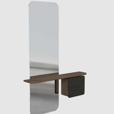 Espelho de parede com prateleira e gavetas