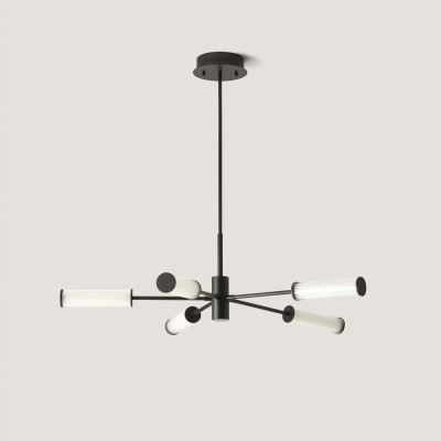 Candeeiro de teto moderno com braços em vidro acanalado e estrutura preta