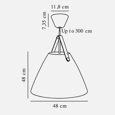 Desenho técnico de candeeiro suspenso com dimensões em centímetros.