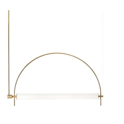 Candeeiro pendente dourado com tubo branco e arco circular