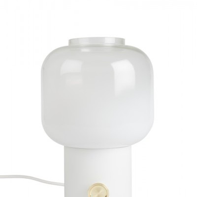 Candeeiro de mesa branco com botão dourado