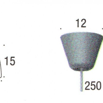 Desenho técnico de candeeiro suspenso com medidas indicadas