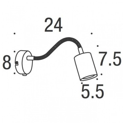 Ilustração técnica de luminária de parede flexível com medidas em centímetros