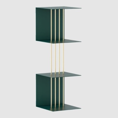 Estante de parede verde escura com hastes douradas