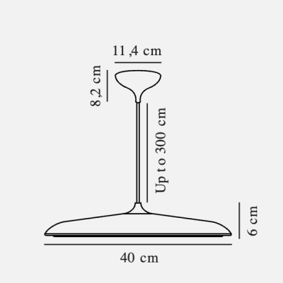 Ilustração técnica de candeeiro pendente com dimensões detalhadas
