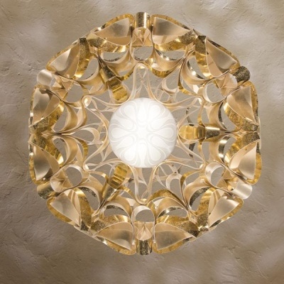 Candeeiro de teto circular decorativo dourado e transparente com luz branca central