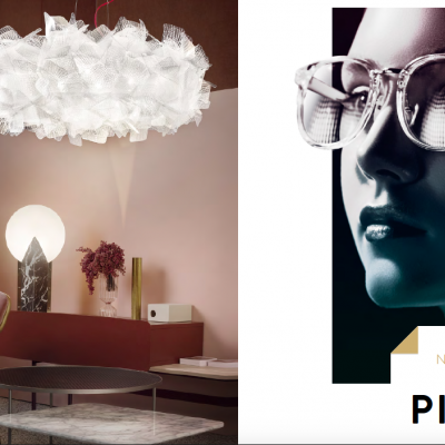 Imagem com sala moderna e anúncio de óculos PIXEL