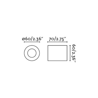 Desenho técnico de objeto com medidas em polegadas e milímetros