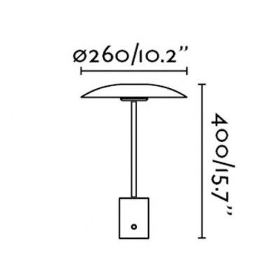 Desenho técnico de luminária de tecto com diâmetro e altura indicados