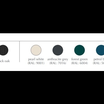 Paleta de variações de cor com nove amostras e respetivos nomes e códigos RAL.