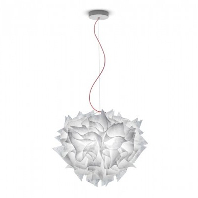 Candeeiro de tecto pendente branco com design ondulado e cabo vermelho