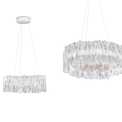 Lustres pendentes circulares com cristais facetados transparentes e estrutura branca