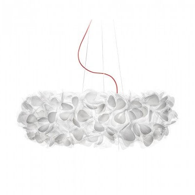 Candeeiro suspenso branco com design floral e fio vermelho