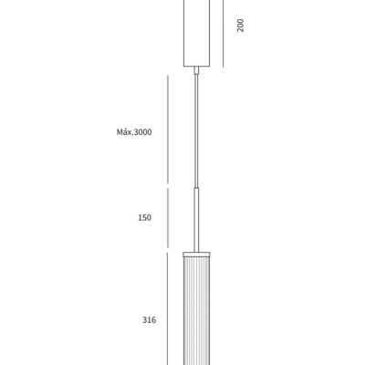 Desenho técnico de candeeiro suspenso branco com medidas