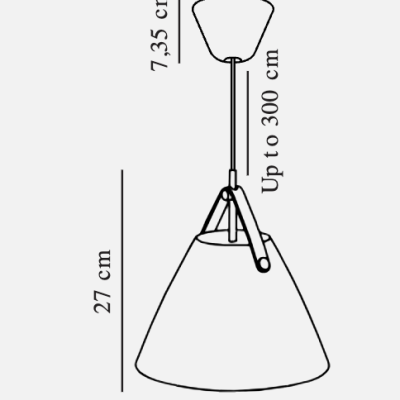Desenho técnico de candeeiro suspenso com dimensões em centímetros