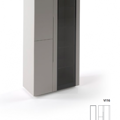 Armário de armazenamento cinzento com porta de vidro preto