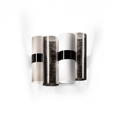 Apliques de parede modernos com cilindros em branco e cinza e faixa preta