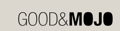 Logótipo GOOD&MOJO em preto sobre fundo cinza claro