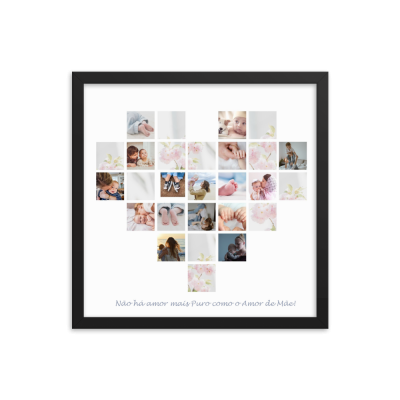 Colagem de fotografias de bebés, flores e mãos com texto em moldura preta