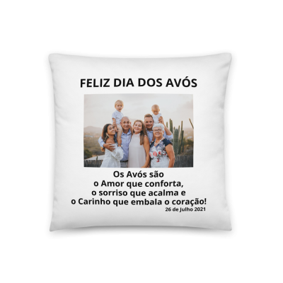 Almofada branca com fotografia e texto para Dia dos Avós