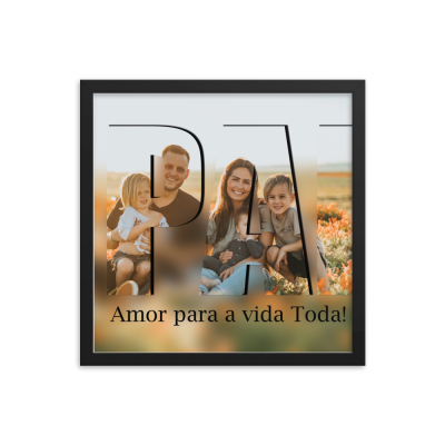 Quadro decorativo com fotografia familiar e texto 'Amor para a vida Toda!'.
