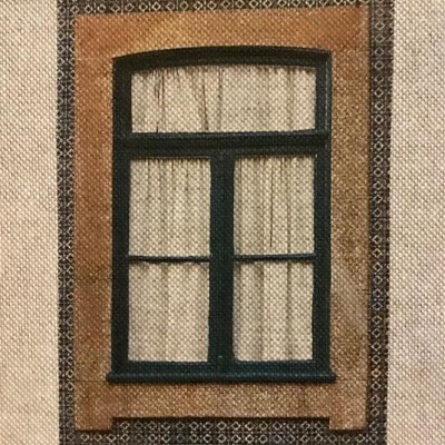 Janela impressa sobre tecido com texto 