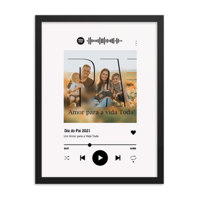 Pôster personalizado estilo interface Spotify com foto de família e texto em português.
