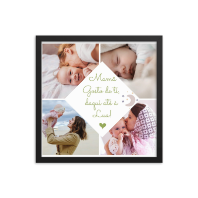 Colagem de fotos de mãe e bebé com mensagem central sobre o amor materno