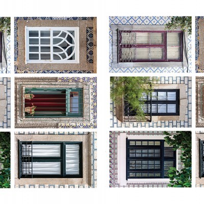 Diferentes janelas com molduras e grades variadas