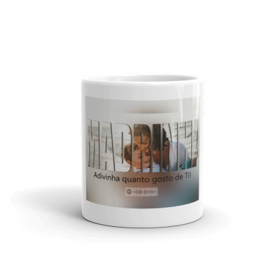 Caneca branca com palavra MARAVILHA e frase Adivinha quanto gosto de Ti.