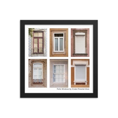 Quadro decorativo com seis fotografias de janelas e azulejos