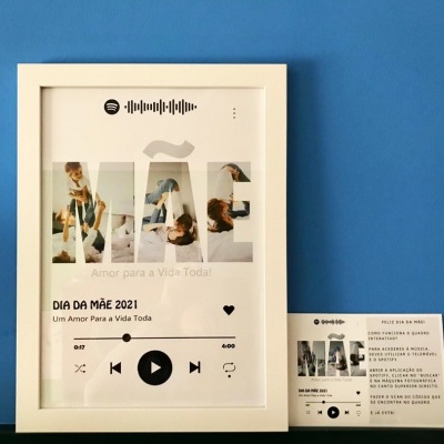 Pôster emoldurado branco com design de letras e texto sobre o Dia da Mãe