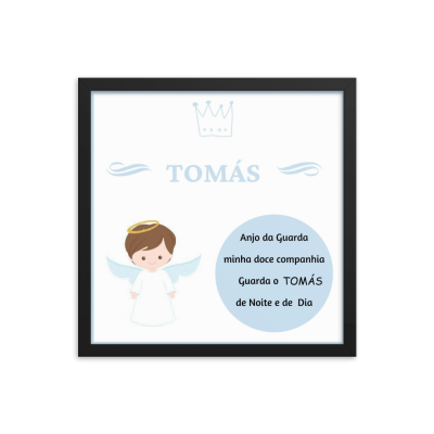 Quadro infantil com anjo e texto para TOMÁS com moldura preta