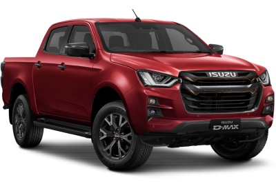 Carrinha pick-up Isuzu D-MAX vermelha de quatro portas em fundo branco