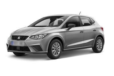 Carro cinza SEAT a quatro portas em fundo branco