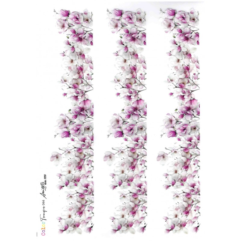 COLOR TRANSFER ANI ARTS 20X30CM REF.: CTE066 Faixas decorativas verticais com padrão de flores brancas e rosas
