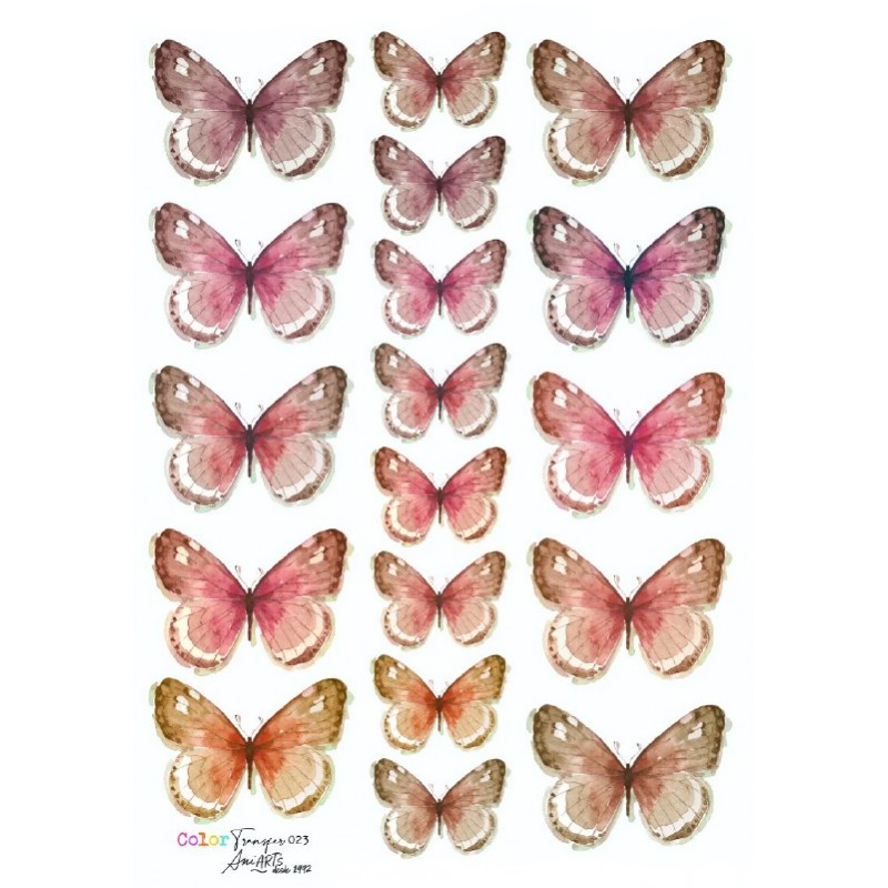 COLOR TRANSFER Ani Arts 20x30cm Ref.: CTE023 Ilustração de borboletas em tons rosa, roxo e laranja sobre fundo branco