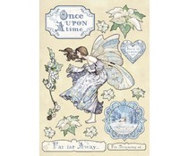 Imagem artística com fada e elementos decorativos em fundo bege