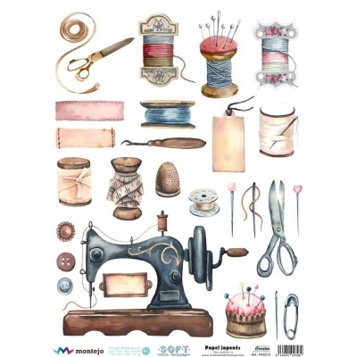 Ilustração de máquina de costura antiga e acessórios de costura coloridos sobre fundo branco