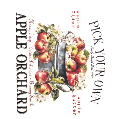 Ilustração de cesto de maçãs com texto Apple Orchard e Pick Your Own