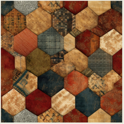 Padrão tecido com hexágonos coloridos e texturizados