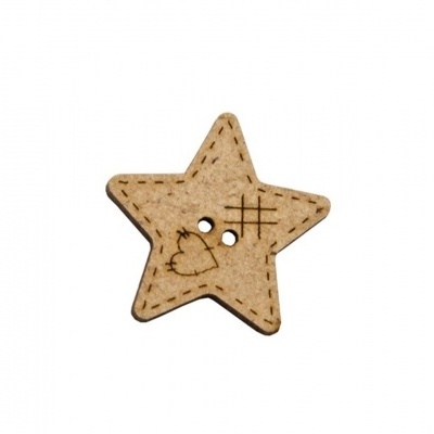 botão de madeira em forma de estrela com padrão gravado