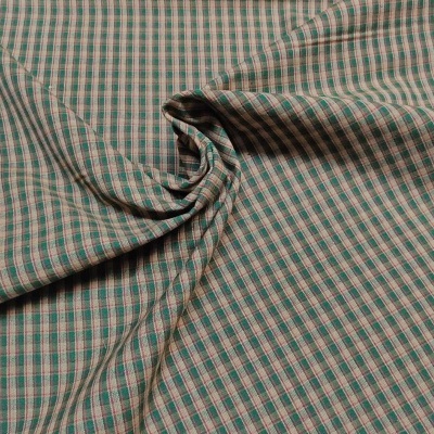 Tecido de algodão com padrão de quadrículas bege, verde e vermelho