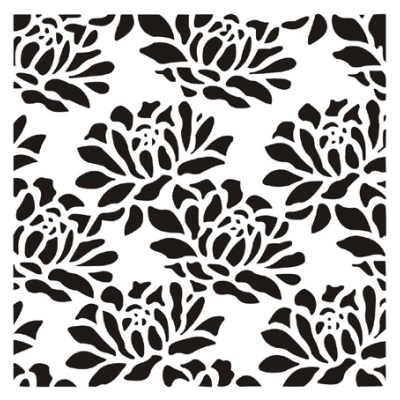 Estêncil decorativo com padrão floral em preto e branco