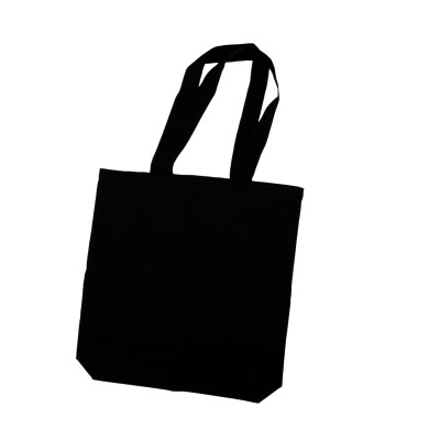 Saco de tecido preto com duas alças longas sobre fundo branco