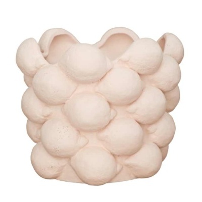 Vaso decorativo de cerâmica cor de rosa claro com textura de bolhas