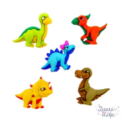 Cinco figuras de dinossauros coloridos sobre fundo branco
