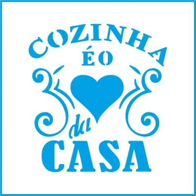 Texto azul decorativo com coração e palavras em português